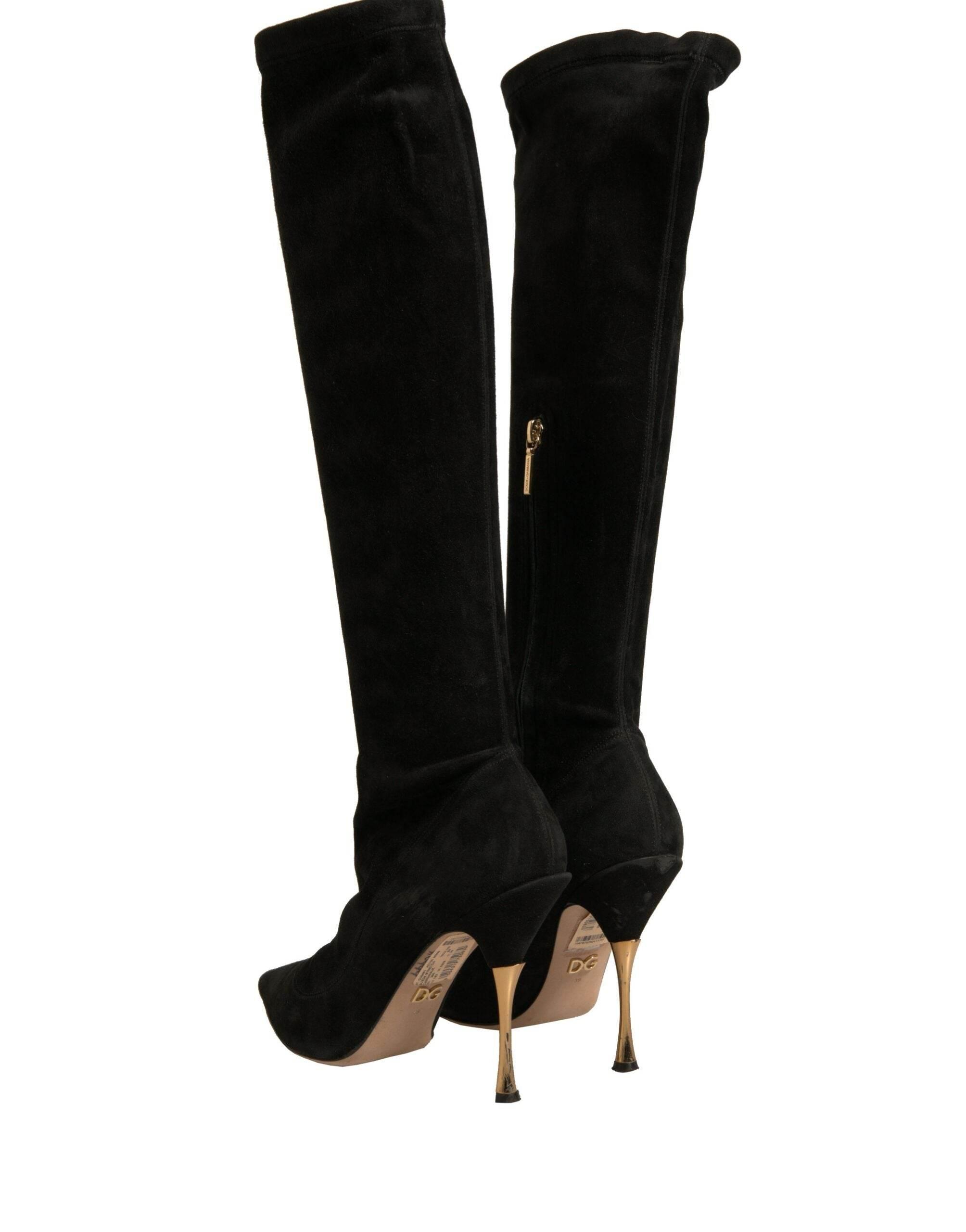 Dolce & Gabbana Black Suede Stiletto Knee High Boots Shoes - Hilstor
