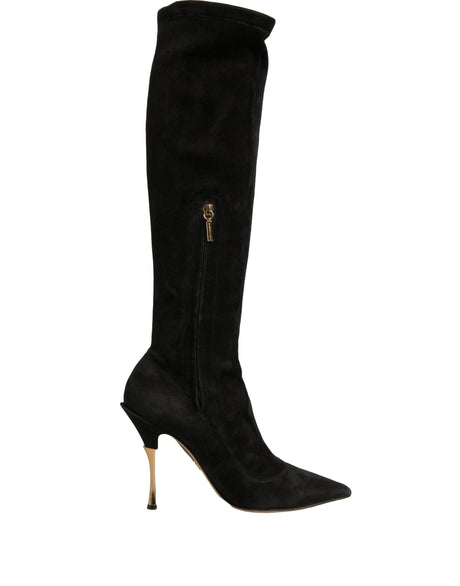 Dolce & Gabbana Black Suede Stiletto Knee High Boots Shoes - Hilstor