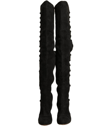 Dolce & Gabbana Black Suede Heels Knee High Boots Shoes - Hilstor