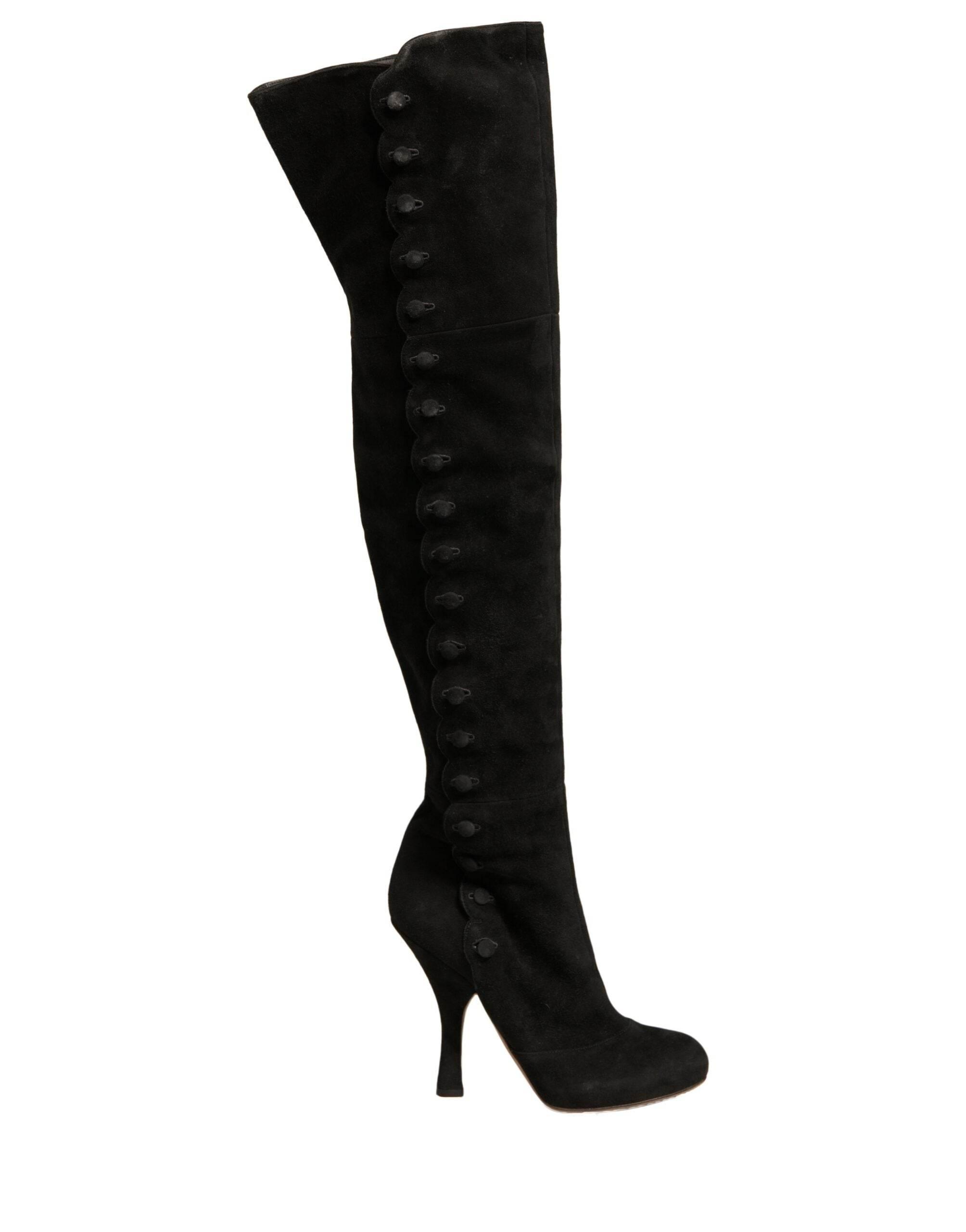 Dolce & Gabbana Black Suede Heels Knee High Boots Shoes - Hilstor