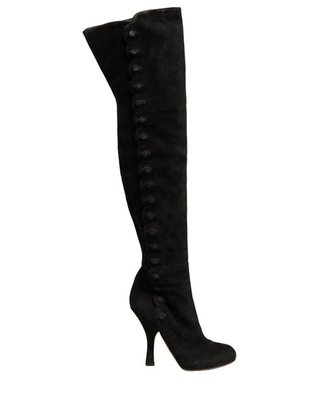 Dolce & Gabbana Black Suede Heels Knee High Boots Shoes - Hilstor