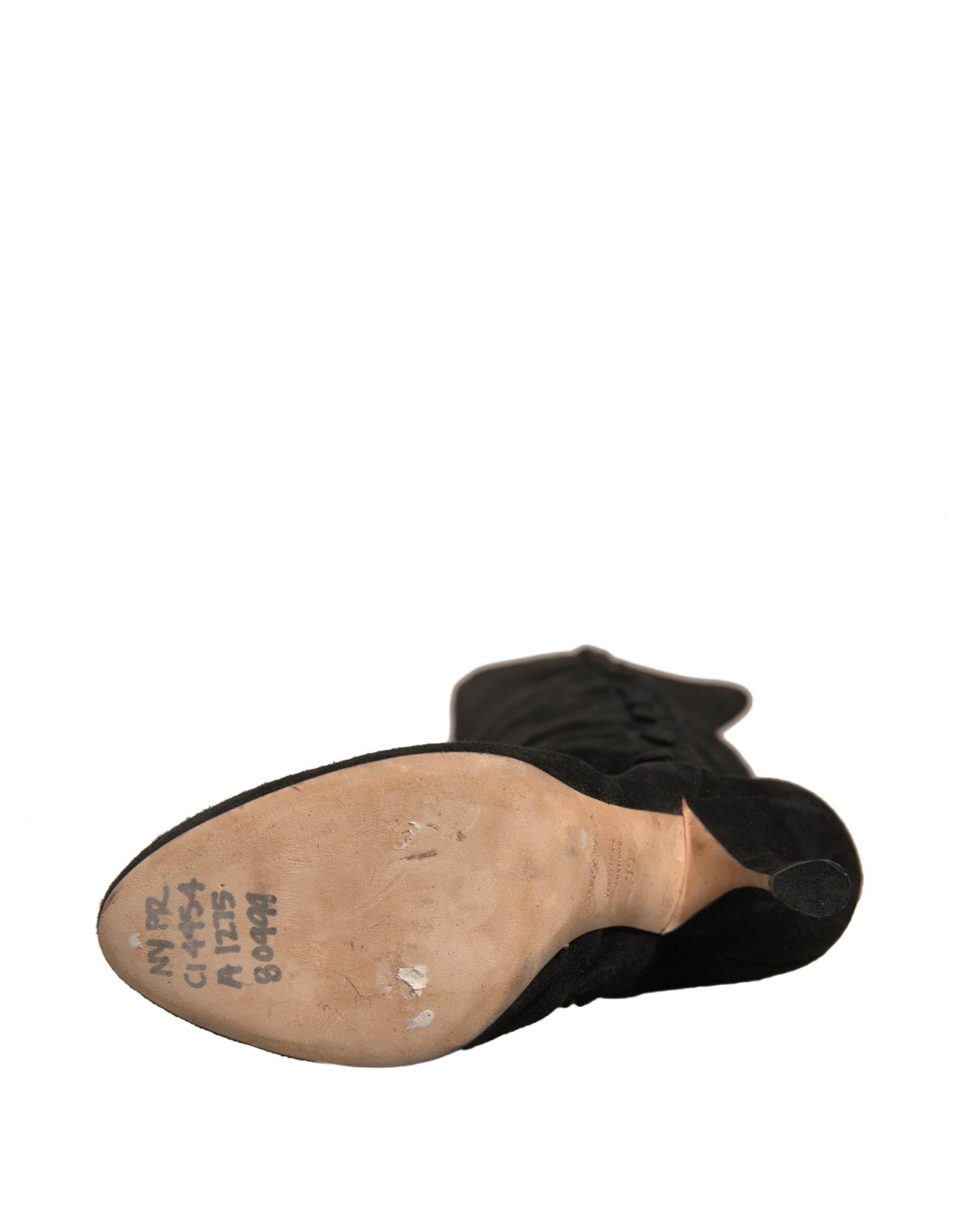 Dolce & Gabbana Black Suede Heels Knee High Boots Shoes - Hilstor