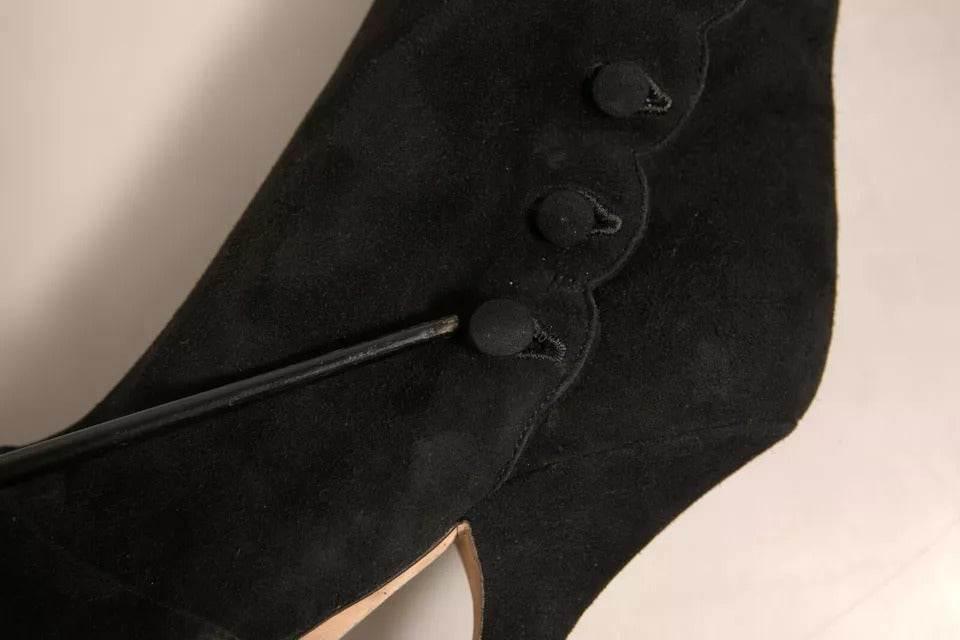 Dolce & Gabbana Black Suede Heels Knee High Boots Shoes - Hilstor