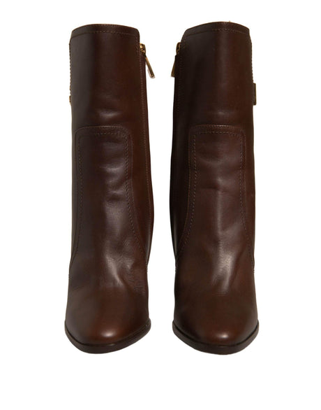 Dolce & Gabbana Brown Leather Heels Mid Calf Boots Shoes - Hilstor