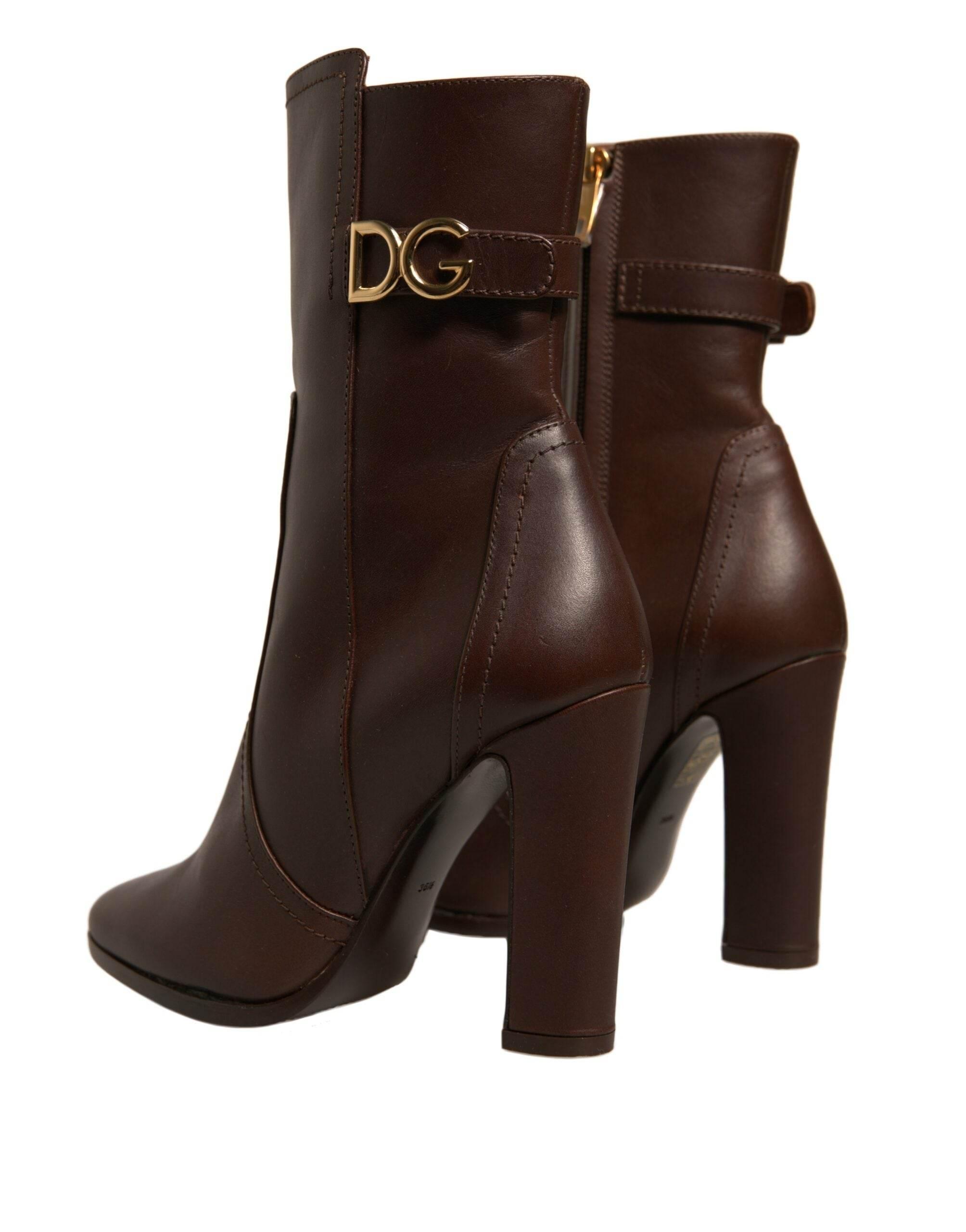 Dolce & Gabbana Brown Leather Heels Mid Calf Boots Shoes - Hilstor