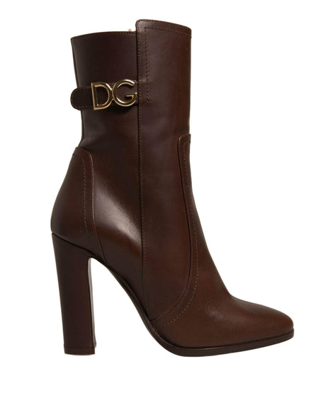Dolce & Gabbana Brown Leather Heels Mid Calf Boots Shoes - Hilstor