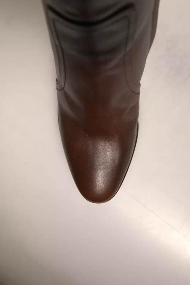 Dolce & Gabbana Brown Leather Heels Mid Calf Boots Shoes - Hilstor