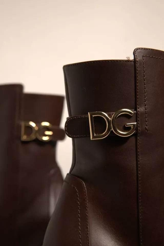 Dolce & Gabbana Brown Leather Heels Mid Calf Boots Shoes - Hilstor