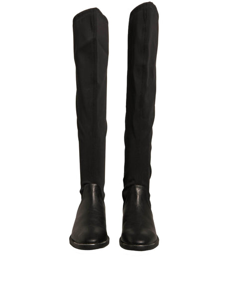 MY TWIN Black Leather Suede Flats High Boots Shoes - Hilstor