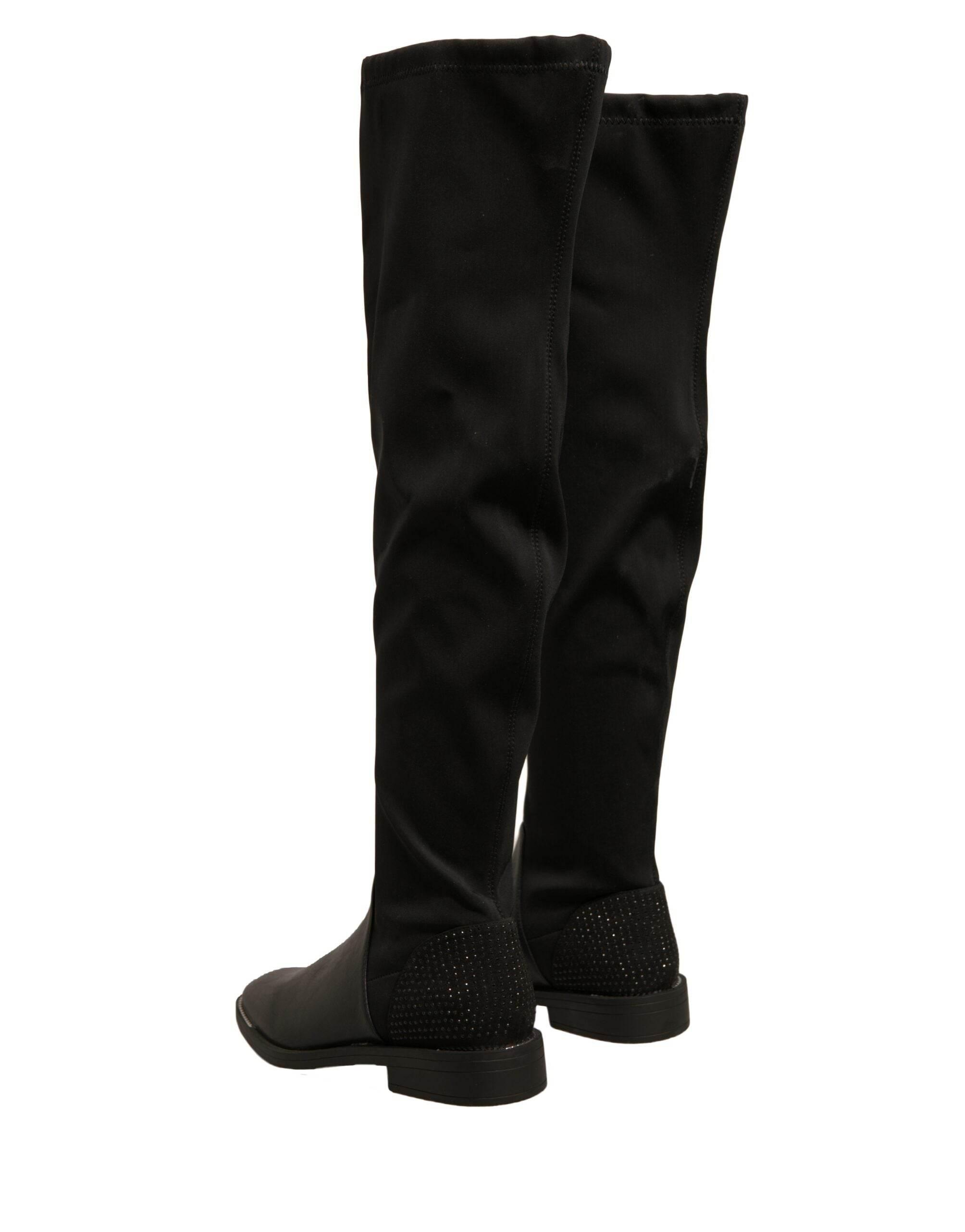 MY TWIN Black Leather Suede Flats High Boots Shoes - Hilstor