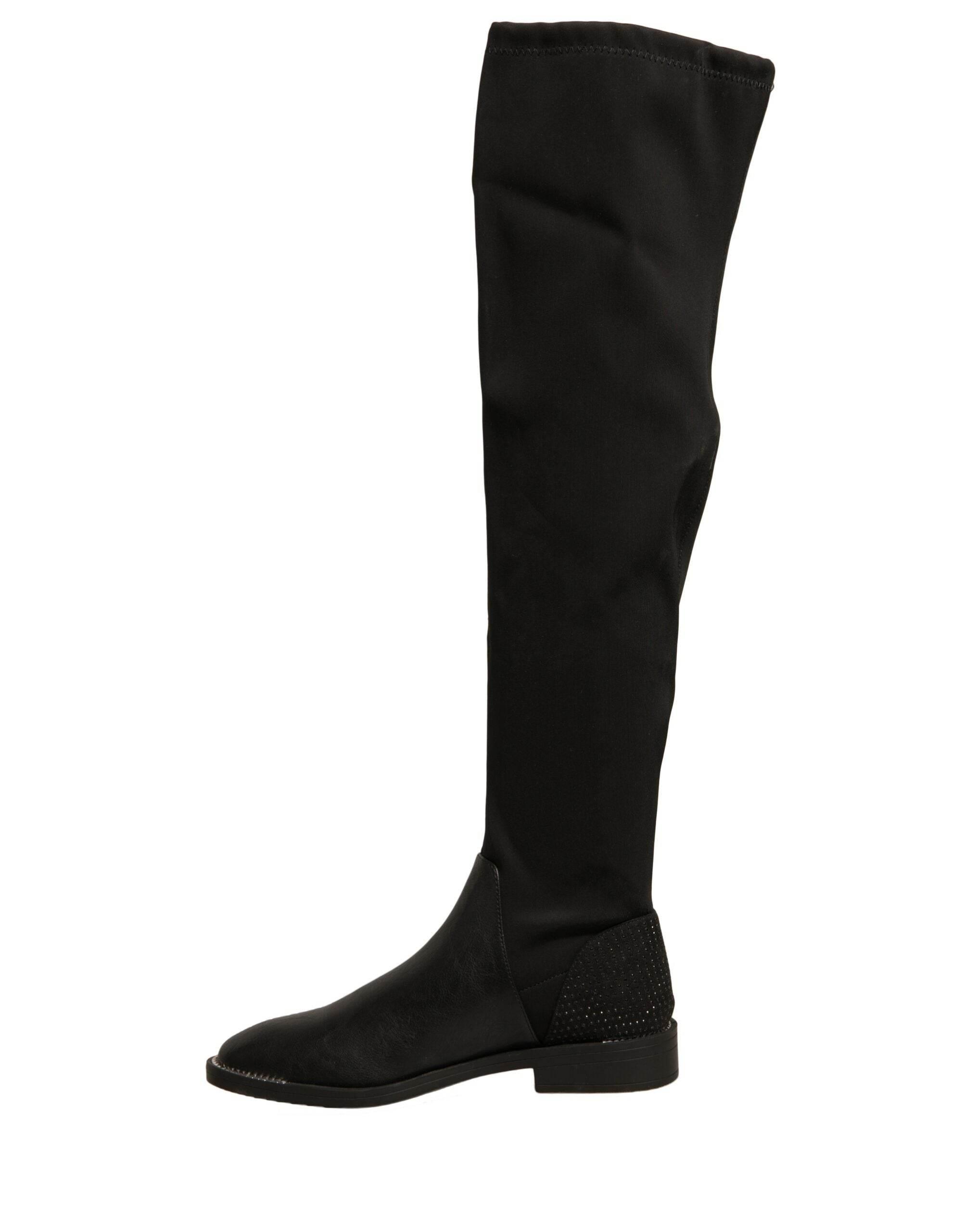 MY TWIN Black Leather Suede Flats High Boots Shoes - Hilstor