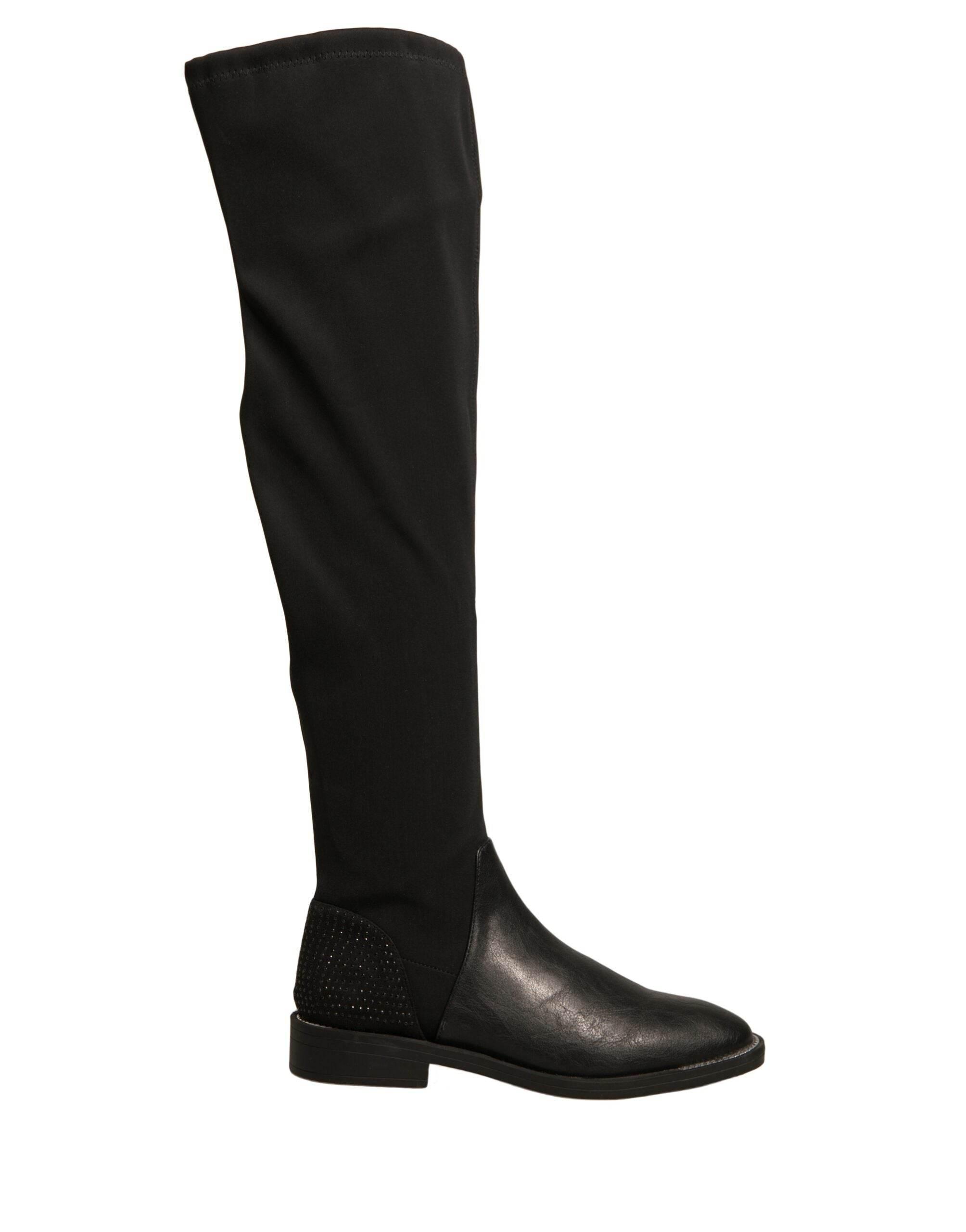 MY TWIN Black Leather Suede Flats High Boots Shoes - Hilstor