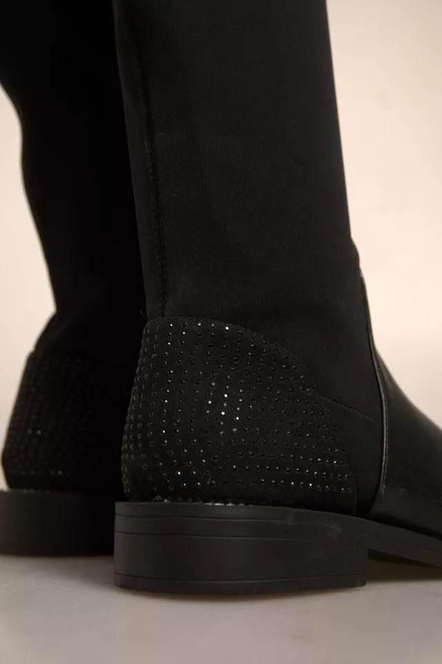 MY TWIN Black Leather Suede Flats High Boots Shoes - Hilstor