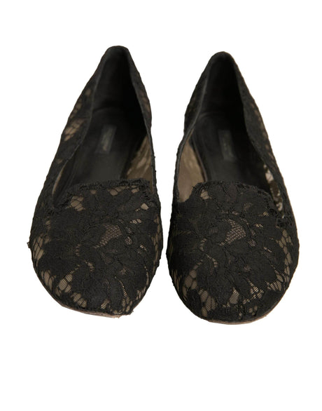 Dolce & Gabbana Black Taormina Lace Slip On Flats Shoes - Hilstor