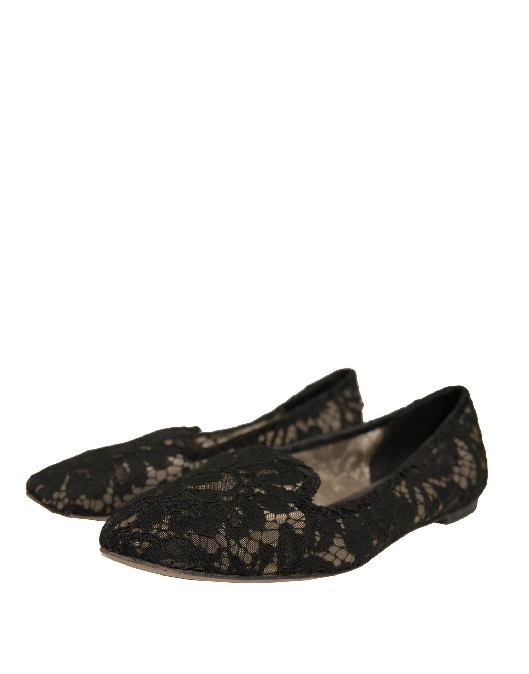 Dolce & Gabbana Black Taormina Lace Slip On Flats Shoes - Hilstor