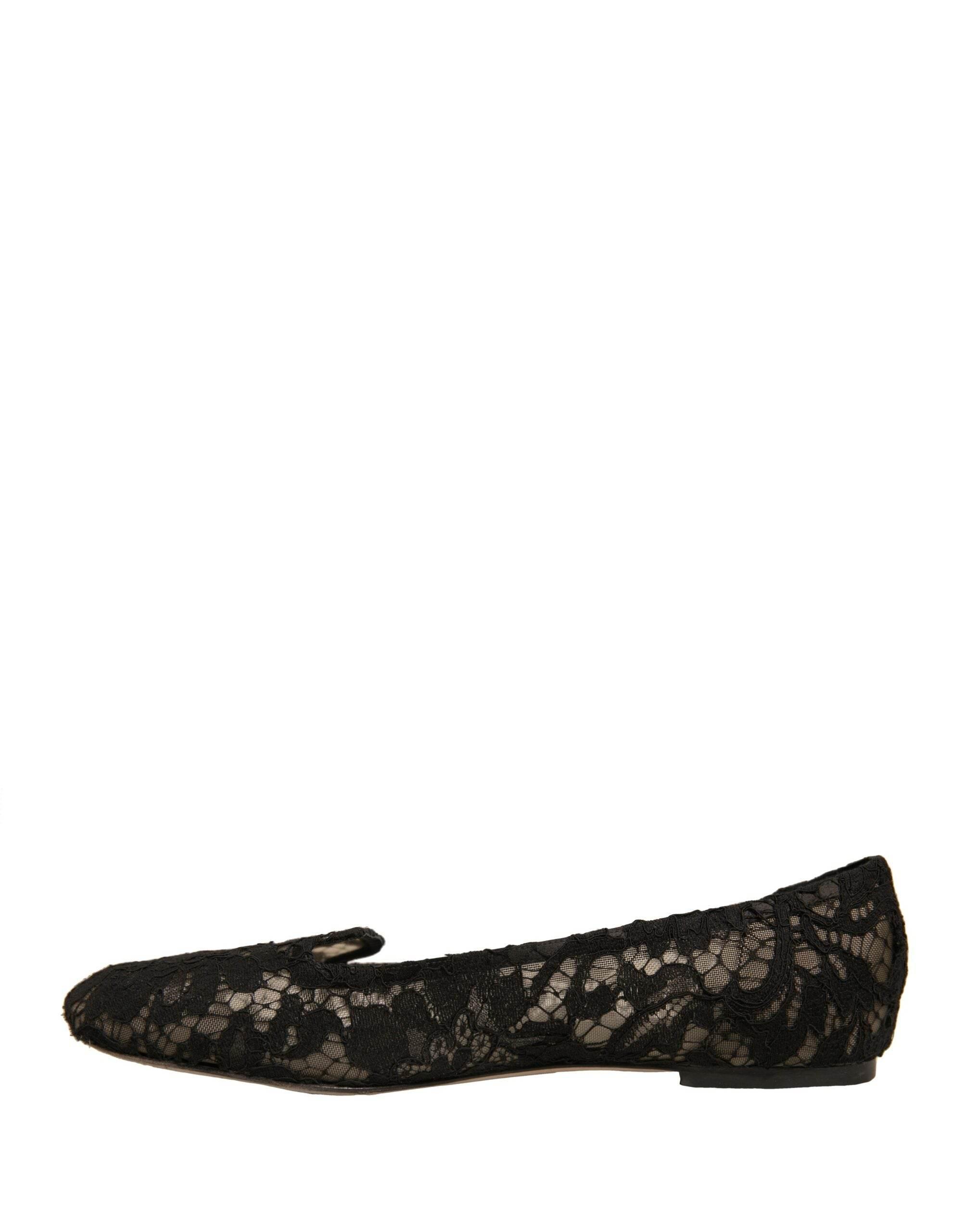 Dolce & Gabbana Black Taormina Lace Slip On Flats Shoes - Hilstor