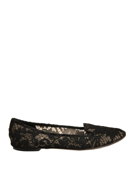Dolce & Gabbana Black Taormina Lace Slip On Flats Shoes - Hilstor