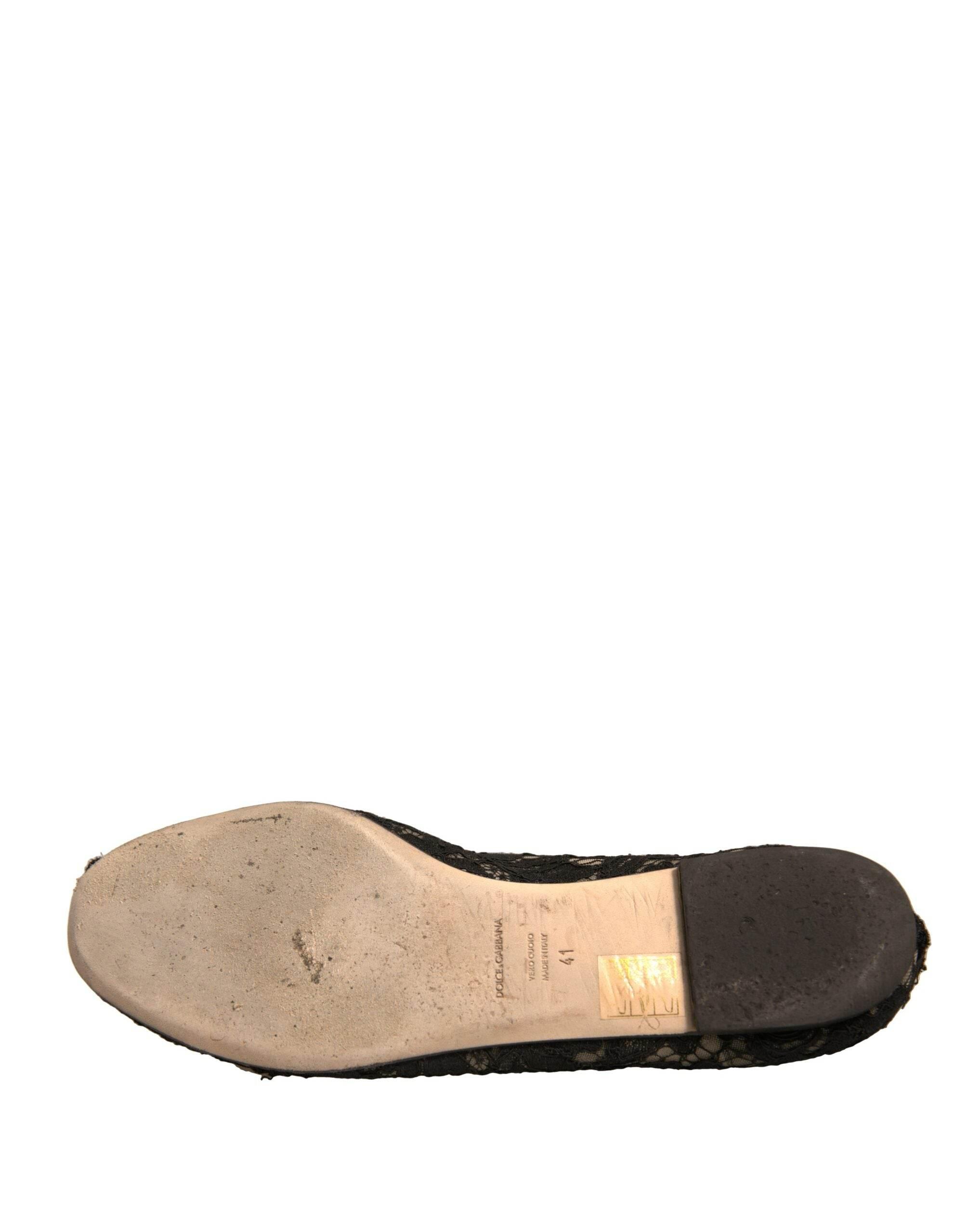 Dolce & Gabbana Black Taormina Lace Slip On Flats Shoes - Hilstor