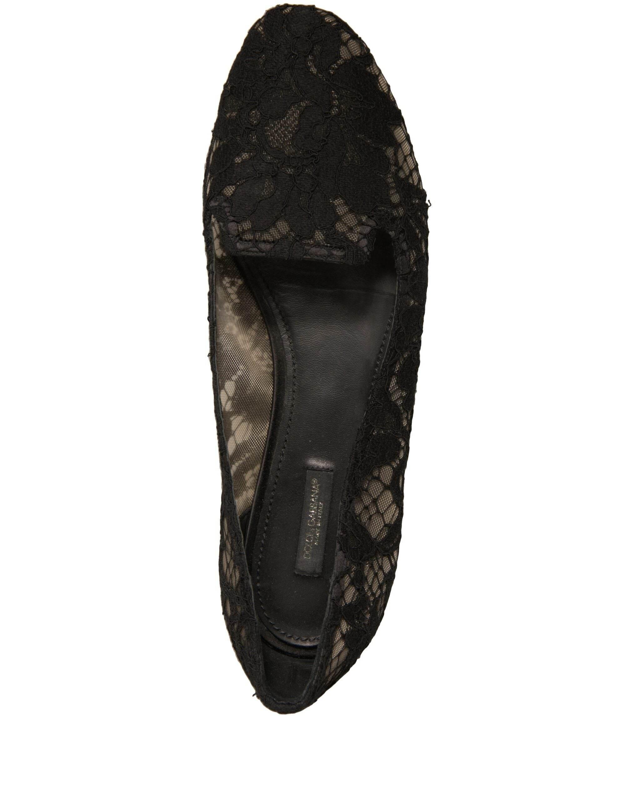 Dolce & Gabbana Black Taormina Lace Slip On Flats Shoes - Hilstor