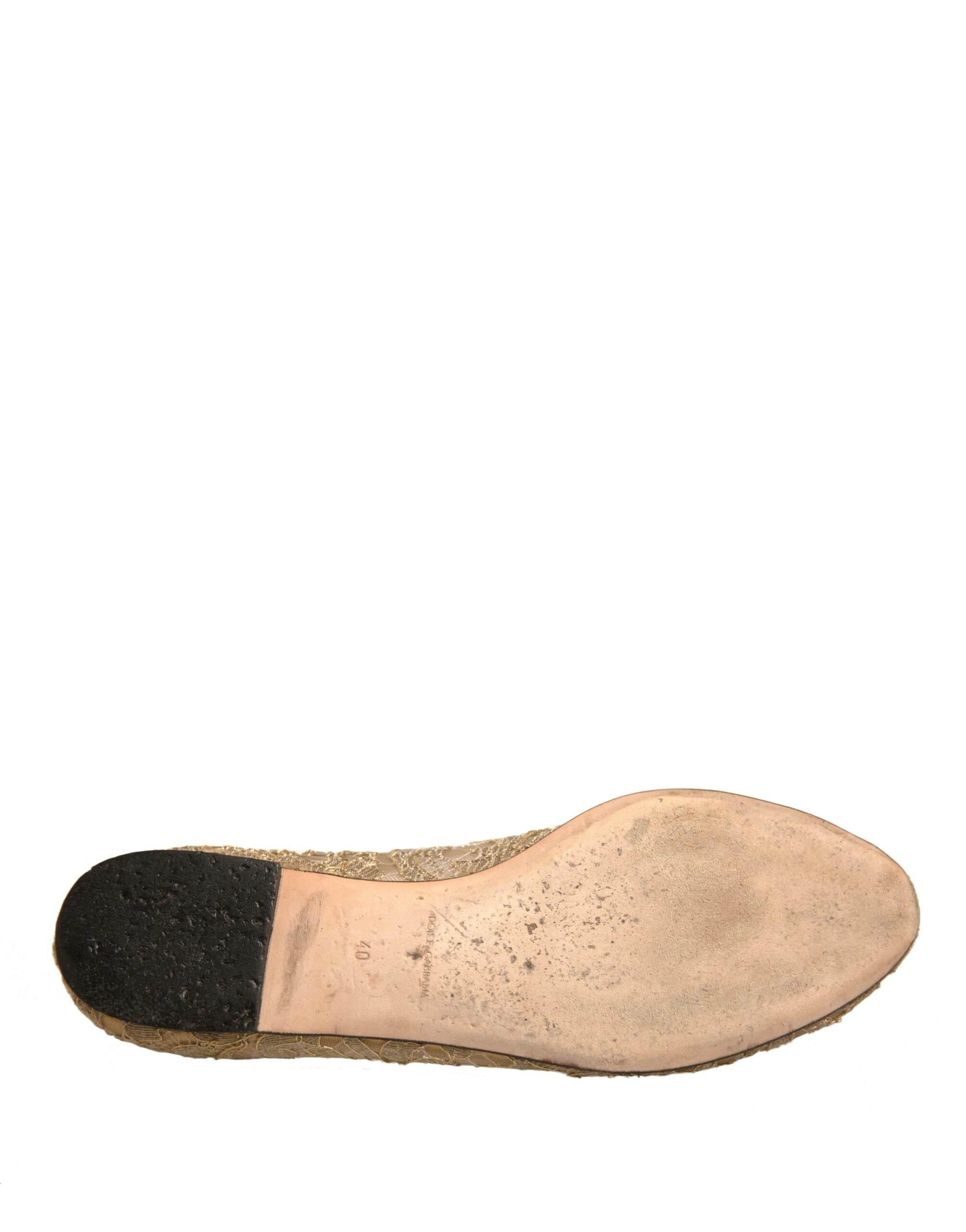 Dolce & Gabbana Gold Crystal Loafer Lace Ballet Flats Shoes - Hilstor