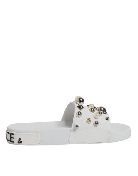 Dolce & Gabbana White Embellished Slides Sandals Shoes - Hilstor
