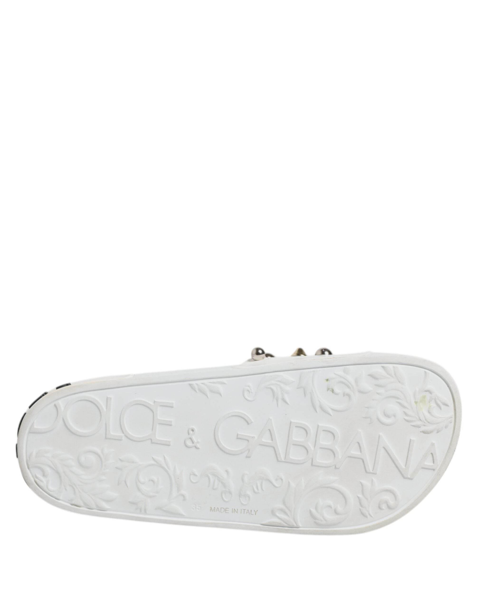 Dolce & Gabbana White Embellished Slides Sandals Shoes - Hilstor