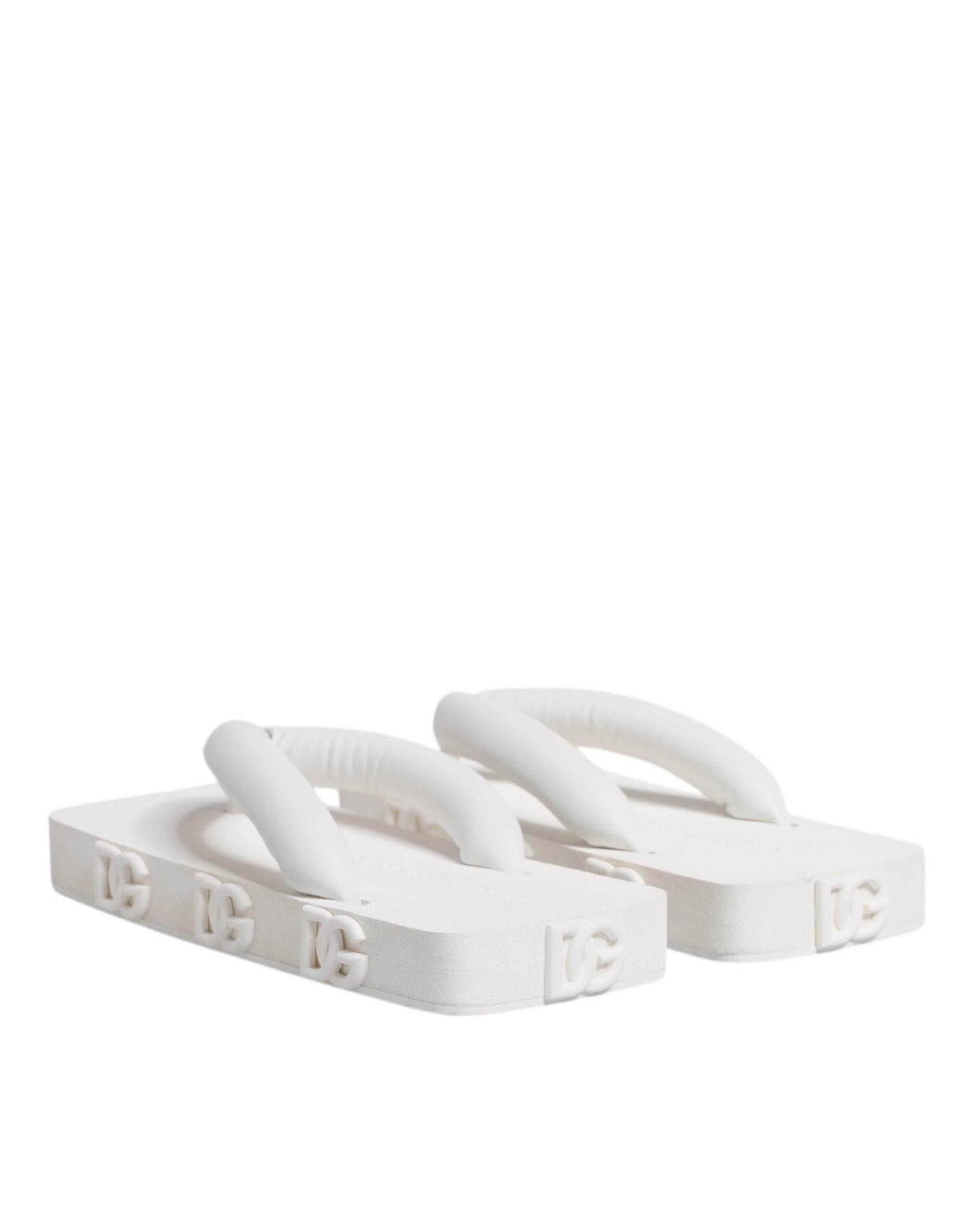 Dolce & Gabbana White Rubber Slides Flats Sandals Shoes - Hilstor