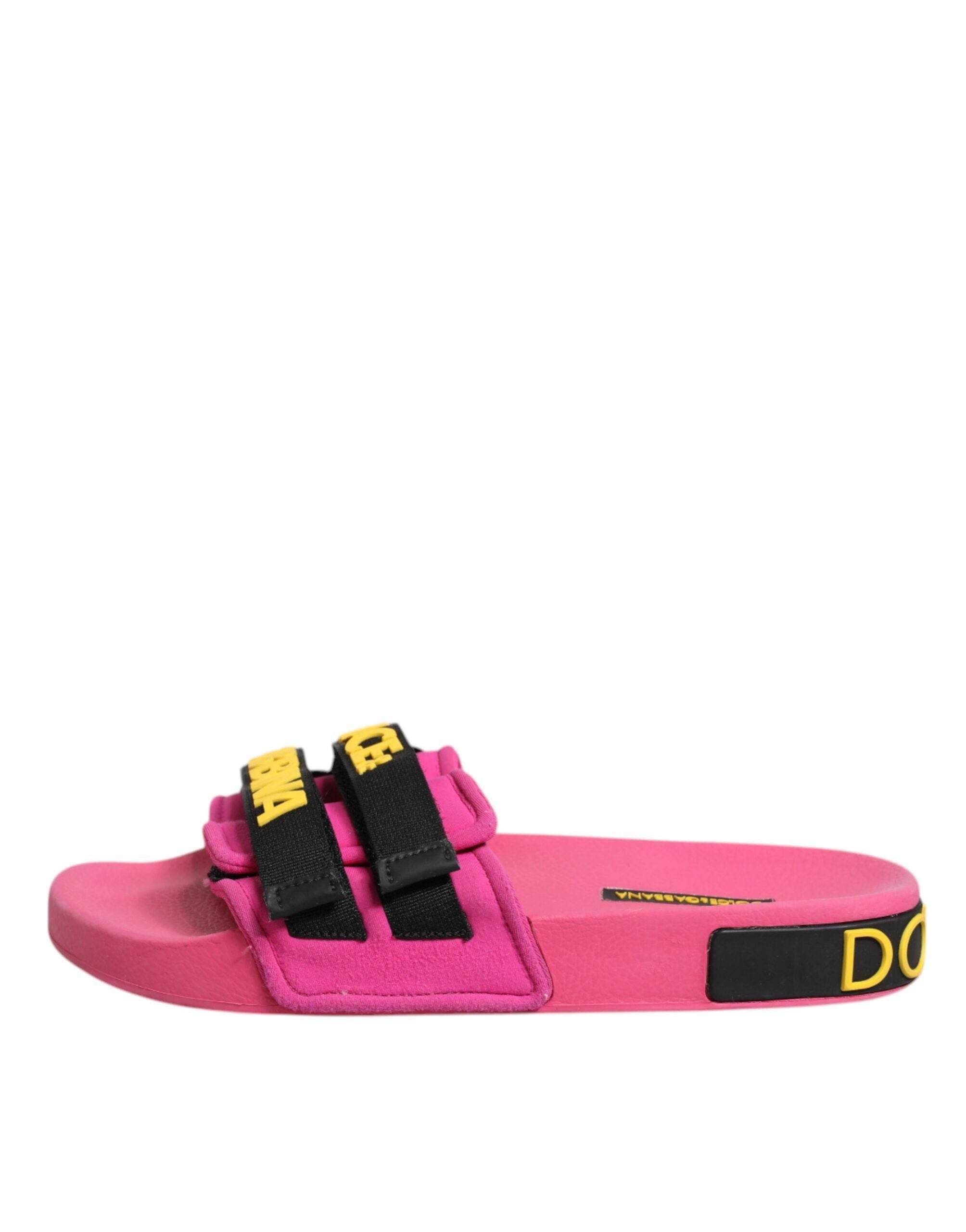 Dolce & Gabbana Fuchsia Neoprene Slides Flats Beachwear Shoes - Hilstor