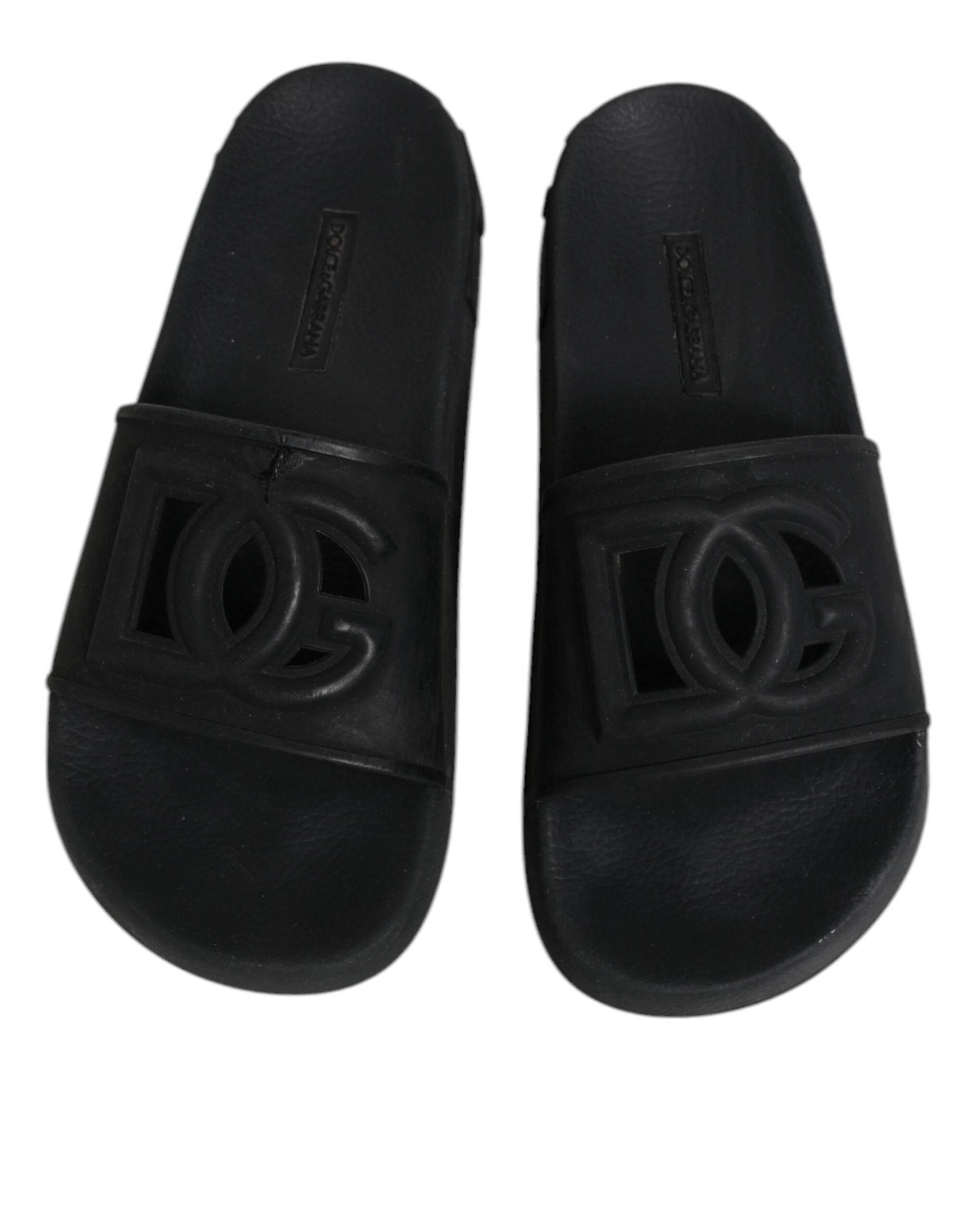 Dolce & Gabbana Black Rubber Slides Sandals Beachwear Shoes - Hilstor