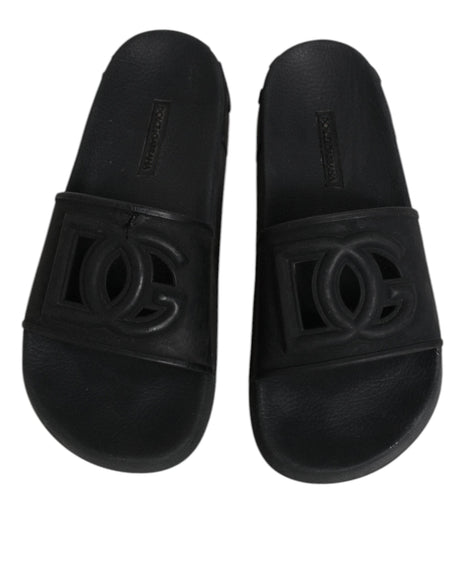 Dolce & Gabbana Black Rubber Slides Sandals Beachwear Shoes - Hilstor