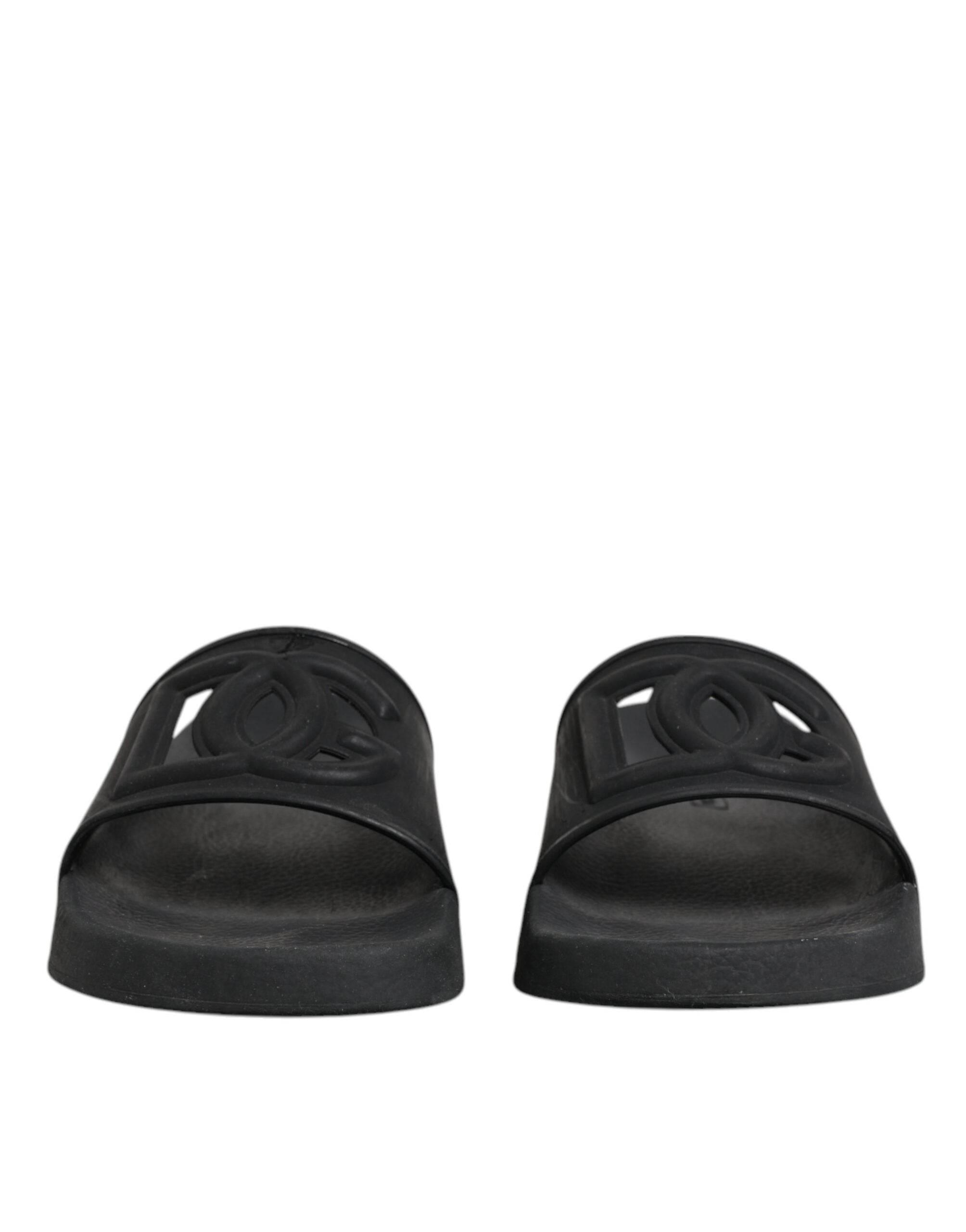 Dolce & Gabbana Black Rubber Slides Sandals Beachwear Shoes - Hilstor