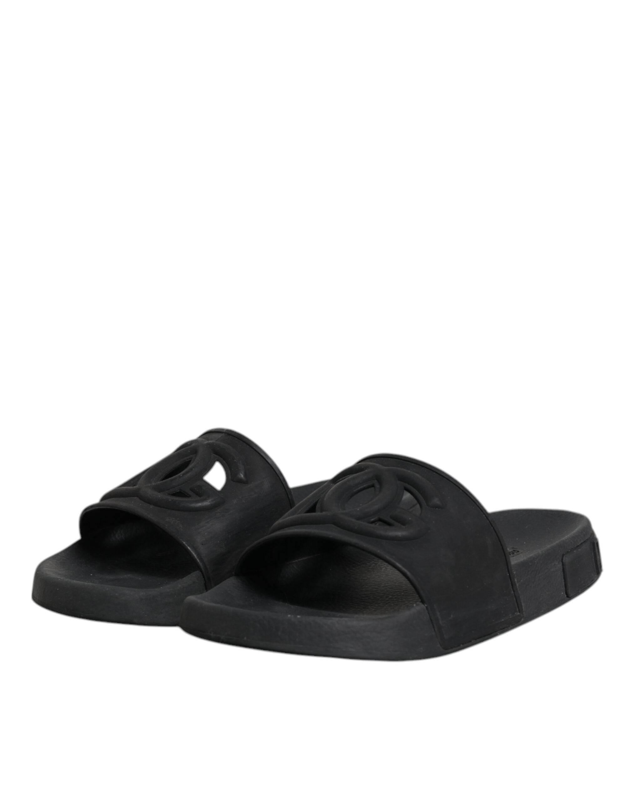 Dolce & Gabbana Black Rubber Slides Sandals Beachwear Shoes - Hilstor