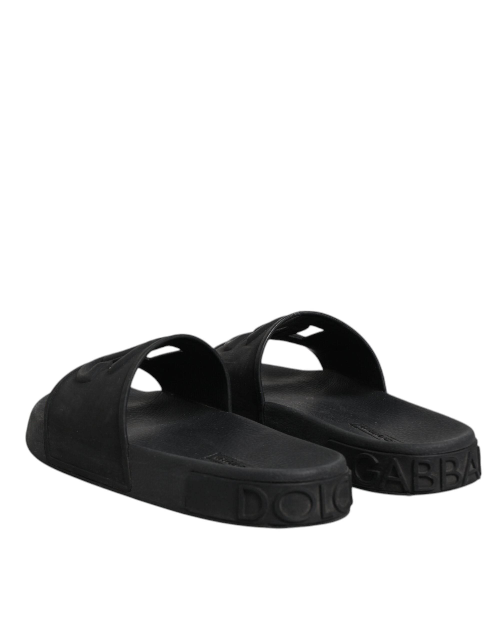 Dolce & Gabbana Black Rubber Slides Sandals Beachwear Shoes - Hilstor