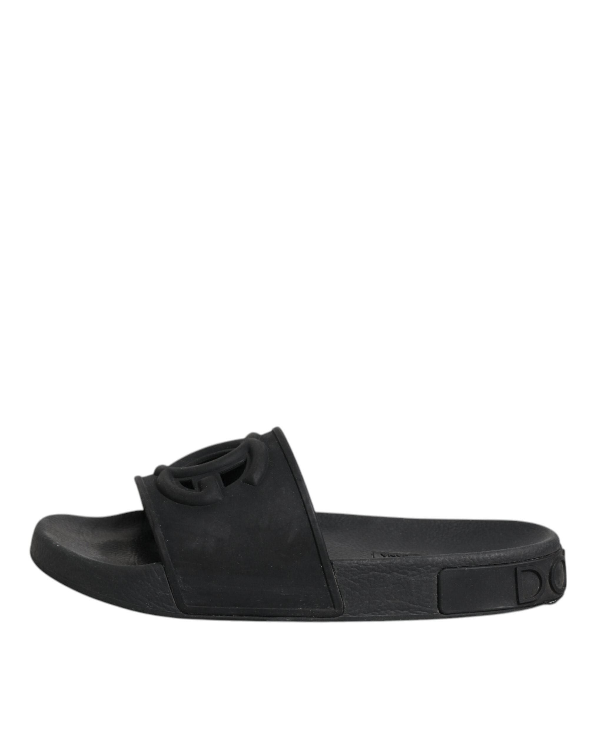 Dolce & Gabbana Black Rubber Slides Sandals Beachwear Shoes - Hilstor