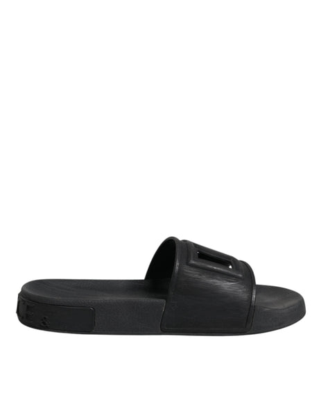 Dolce & Gabbana Black Rubber Slides Sandals Beachwear Shoes - Hilstor