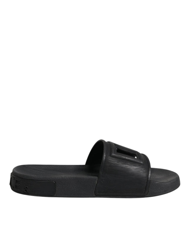 Dolce & Gabbana Black Rubber Slides Sandals Beachwear Shoes - Hilstor