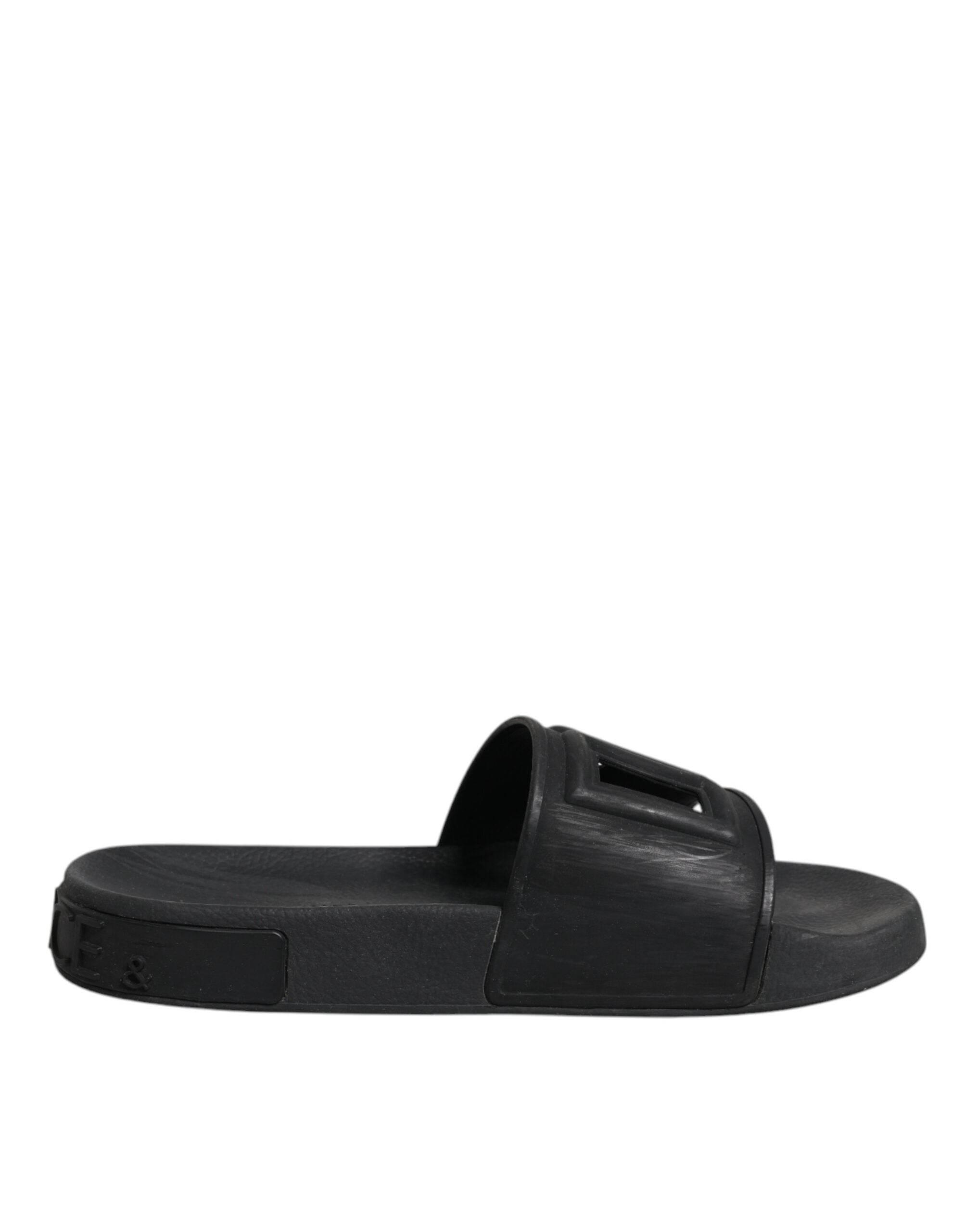 Dolce & Gabbana Black Rubber Slides Sandals Beachwear Shoes - Hilstor