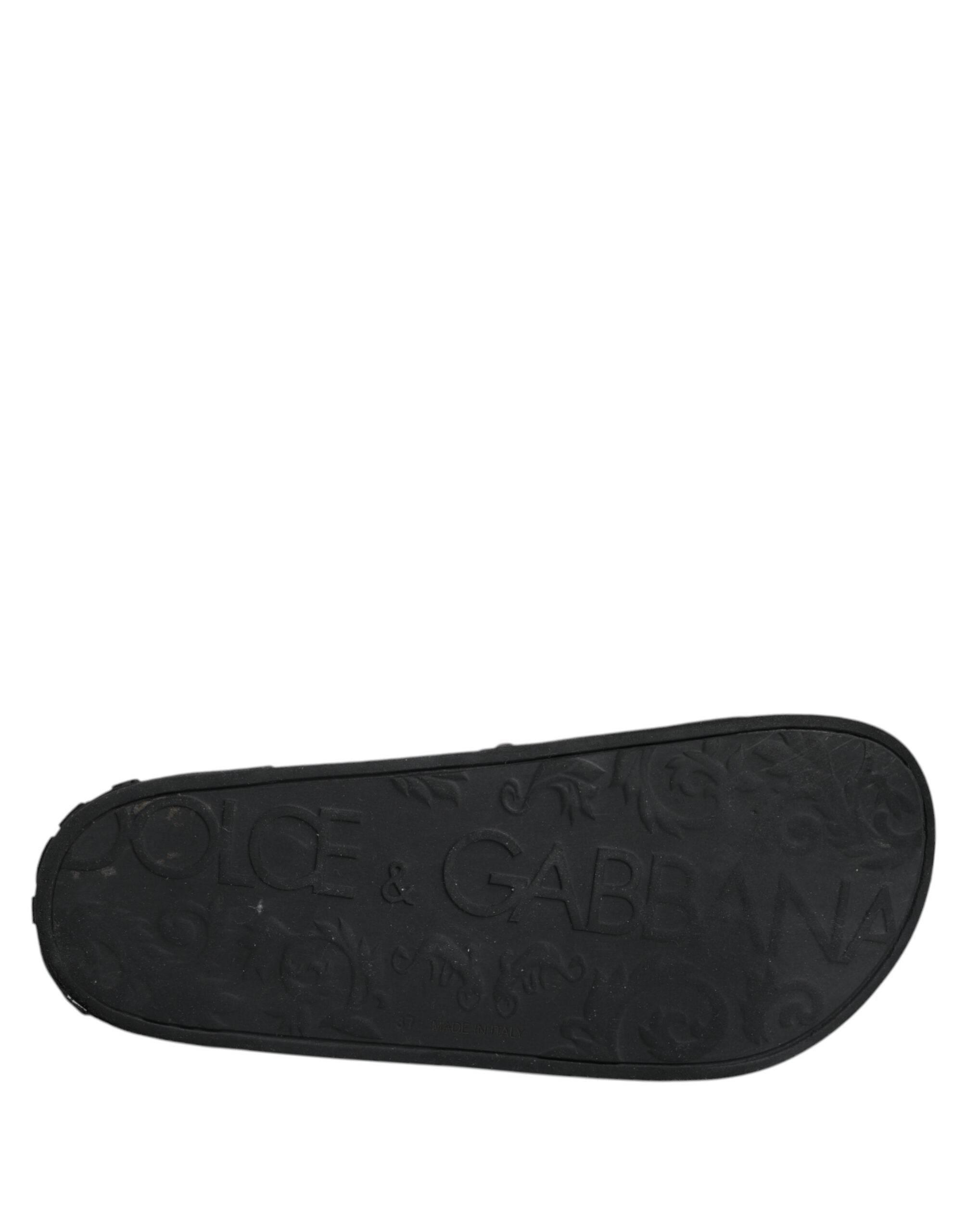 Dolce & Gabbana Black Rubber Slides Sandals Beachwear Shoes - Hilstor