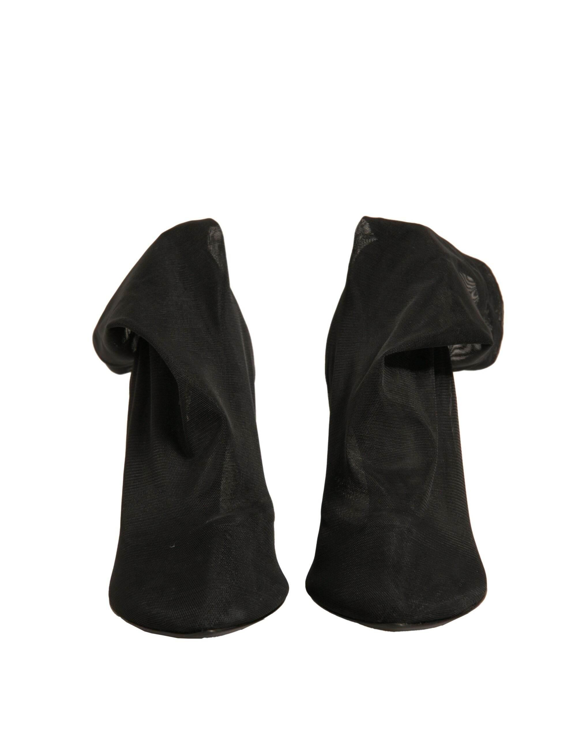 Dolce & Gabbana Black Silk Mesh Sock Style Heels Boots Shoes - Hilstor