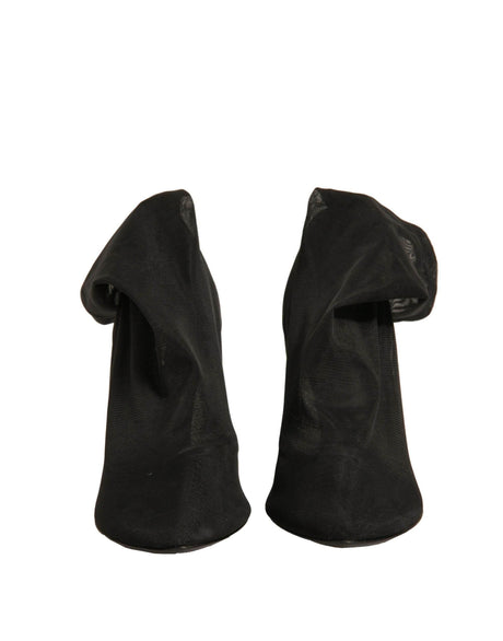 Dolce & Gabbana Black Silk Mesh Sock Style Heels Boots Shoes - Hilstor