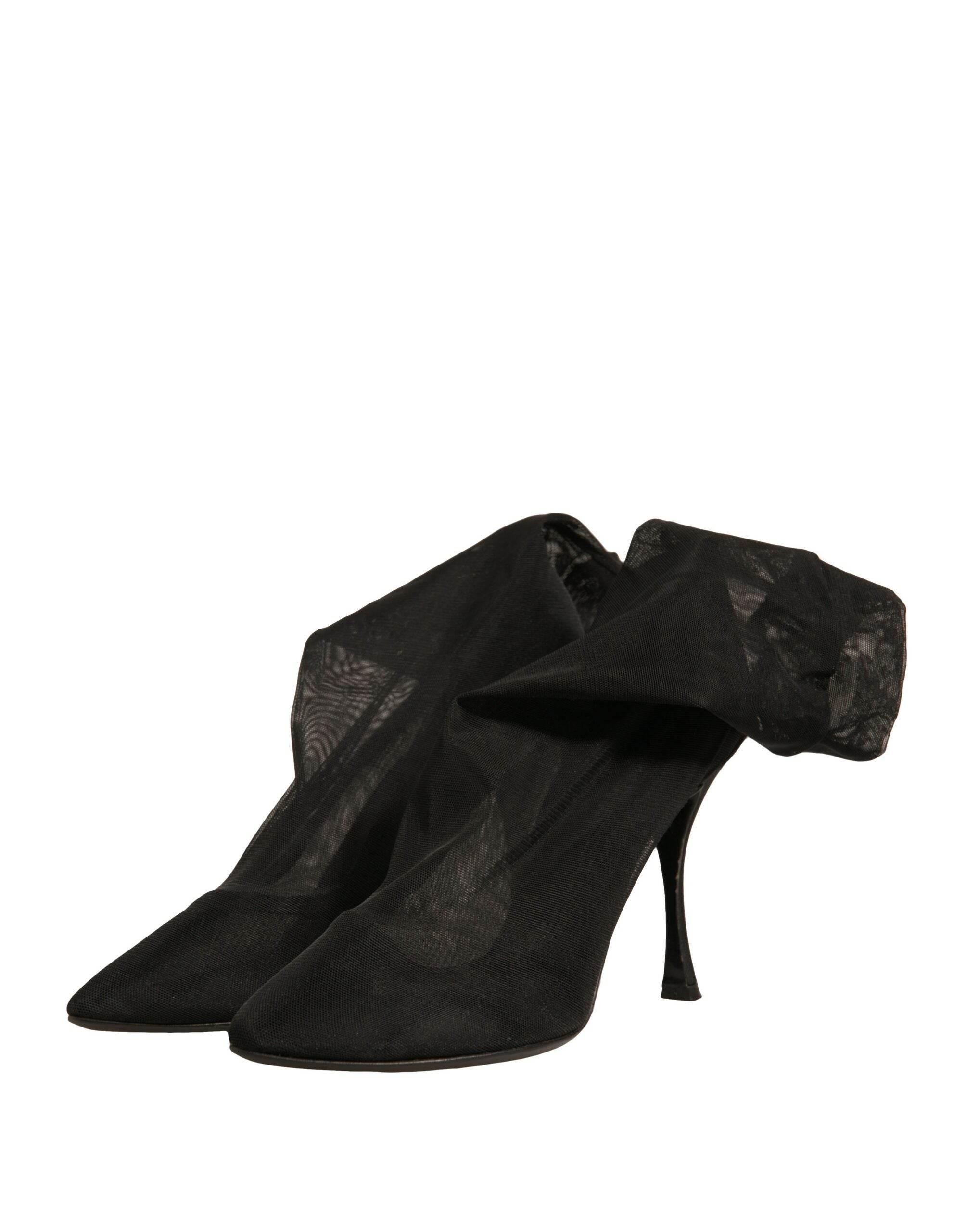 Dolce & Gabbana Black Silk Mesh Sock Style Heels Boots Shoes - Hilstor