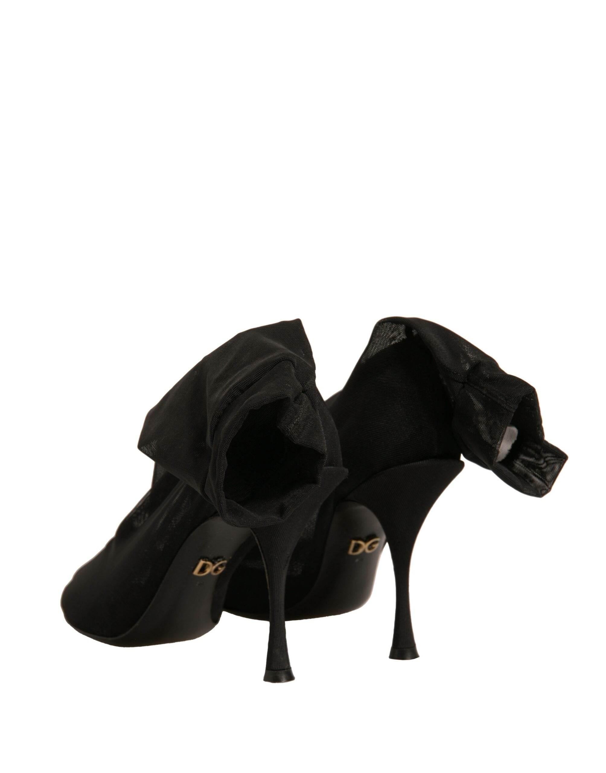 Dolce & Gabbana Black Silk Mesh Sock Style Heels Boots Shoes - Hilstor