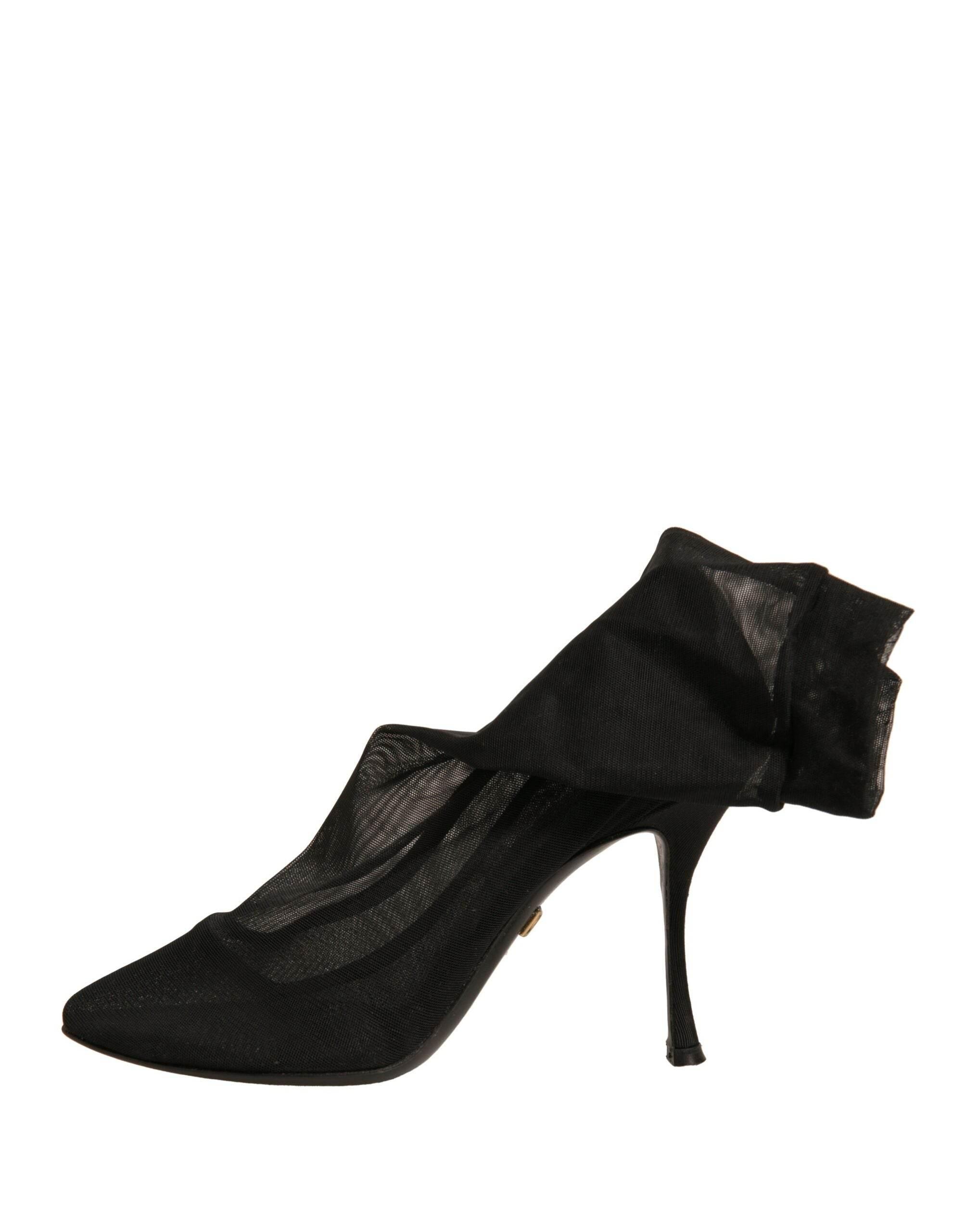 Dolce & Gabbana Black Silk Mesh Sock Style Heels Boots Shoes - Hilstor