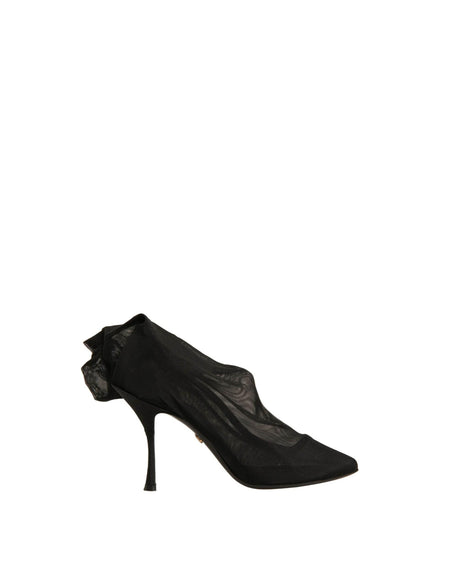 Dolce & Gabbana Black Silk Mesh Sock Style Heels Boots Shoes - Hilstor