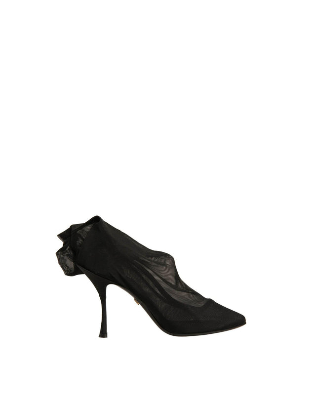 Dolce & Gabbana Black Silk Mesh Sock Style Heels Boots Shoes - Hilstor