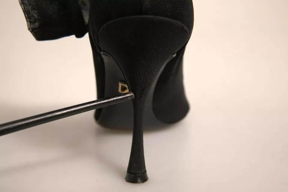 Dolce & Gabbana Black Silk Mesh Sock Style Heels Boots Shoes - Hilstor