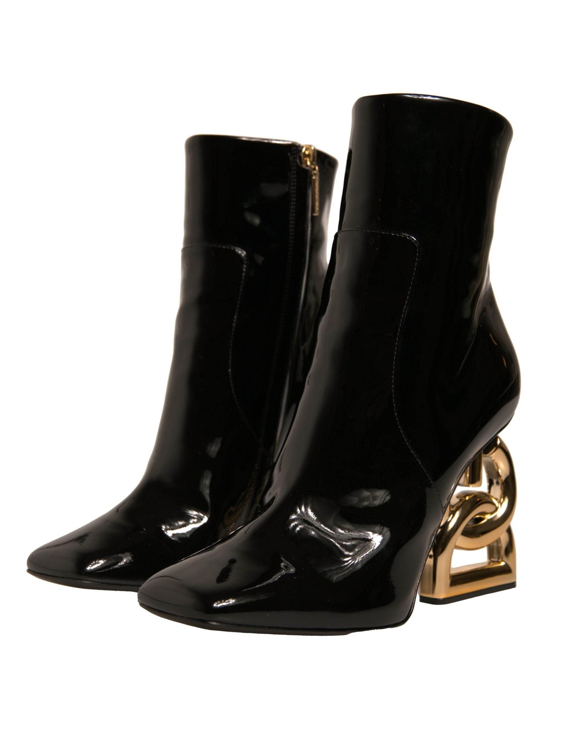 Dolce & Gabbana Black Jackie Leather Mid Calf Boots Shoes - Hilstor