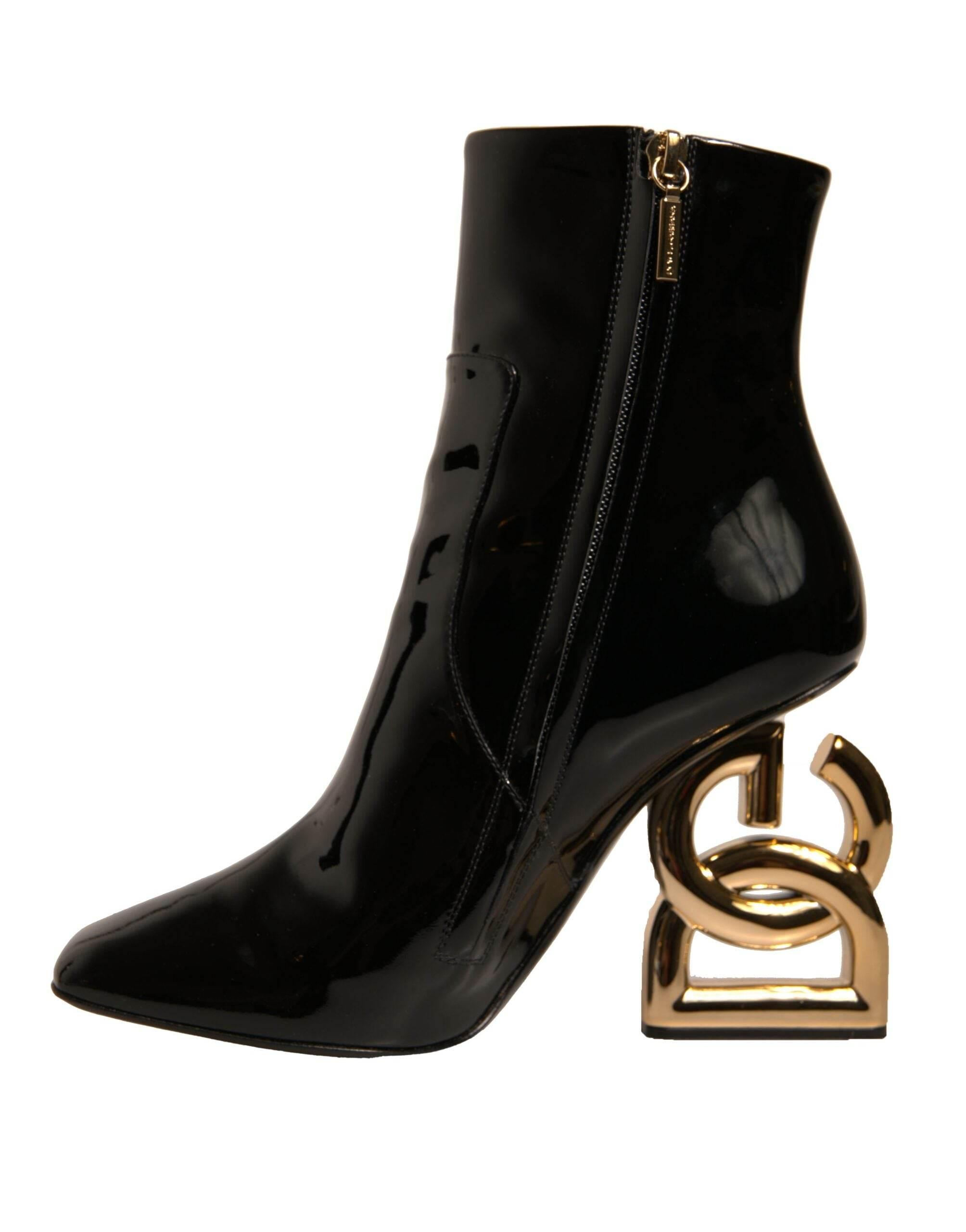 Dolce & Gabbana Black Jackie Leather Mid Calf Boots Shoes - Hilstor
