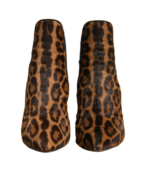 Dolce & Gabbana Brown Leopard Leather Stretch Heels Boots Shoes - Hilstor