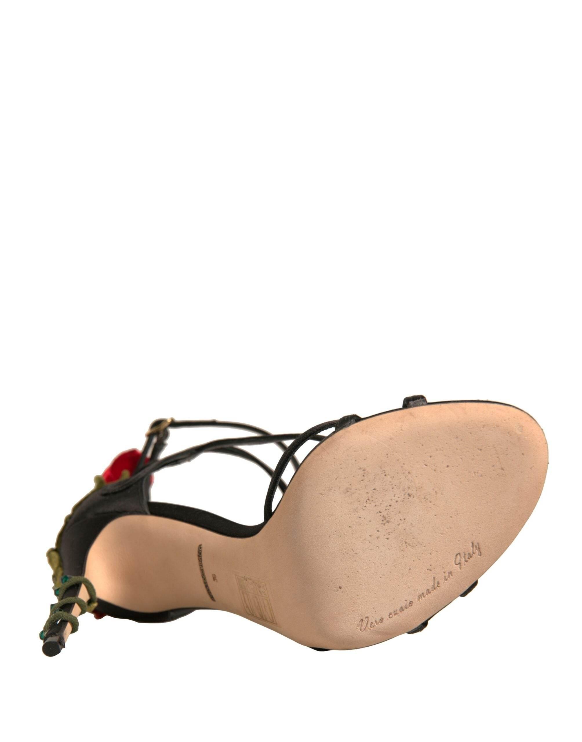 Dolce & Gabbana Black Strappy Flower Heels Sandals Shoes - Hilstor